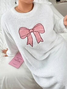Napfluff CURVE Napfluff CURVE Bow Embroidered Soft Plush Plus Size Nightgown - White - View 5