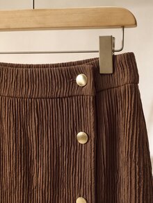 SHEIN Clasi CURVE Plus Size Elegant Textured Fabric Metal Buckle Straight One-Piece Skirt - Brown - View 7