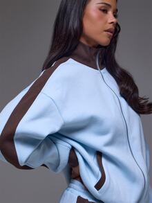 MUSERA Colour Contrast Funnel Neck Zip Up Jacket Winter Autumn Everyday Casual Going Out Cool Weekdaze - Blue - View 5