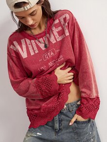 Bohemela 休閒純色針織寬鬆女款運動衫 - 紅色 - 查看 3