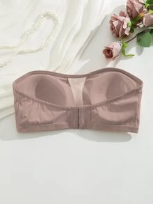 SHEIN 1件裝黑色無肩帶抹胸內衣，網格拼接設計，女款 - 藕粉色 - 查看 3