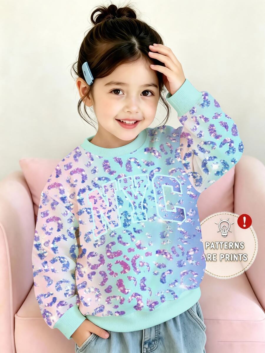 Girls' Sweatshirt, Colorful Leopard Print, Suitable For Autumn And Winter, Simple Casual, Fashionable And Versatile - Multicolor - View 1