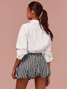 COSMINA Women's Bubble Mini Skirt Striped Mini Skirt Bow Mini Skirt Casual Mini Skirt - Black and White - View 2
