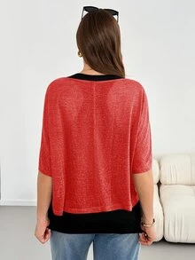 SHEIN Essnce 大尺碼女款純色內層與上衣休閒日常兩件套 - 紅色 - 查看 2