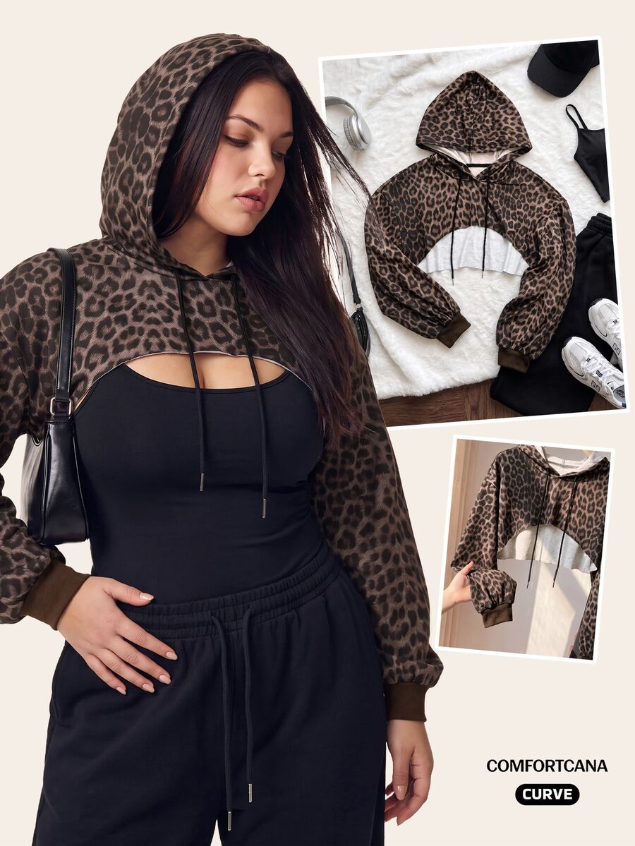 Comfortcana Plus Size Black Knit Ultra Cropped Sweatshirt - Brown - View 1