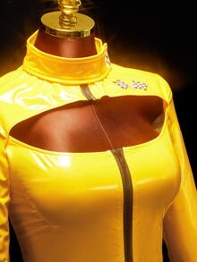 Amplova Yellow And Black Halloween Party Event - Cute Cosplayer Outfit Featuring Racing Elements For Ladies - Yellow - View 3