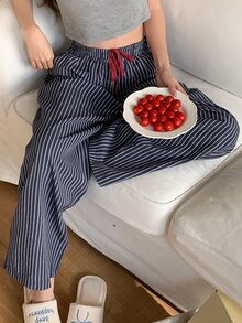 Dazy Kids 青少年女孩條紋抽繩腰休閒日常居家睡褲 - 藏蓝色 - 查看 6