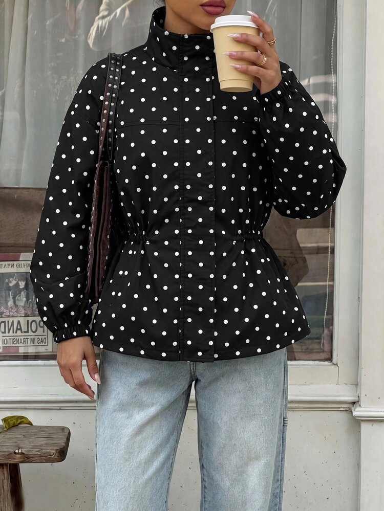 Muchica Women's Polka Dot Pattern Long Sleeve Casual Retro Versatile Jacket Everyday Tourist Black And White Fall - Black and White - View 4