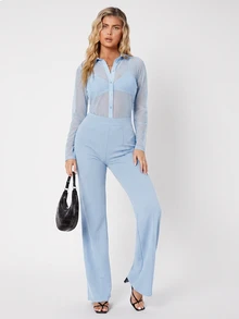 SHEIN Tall Pantalones largos de unicolor versátiles y de moda para ir al trabajo - Celeste - Ver 5