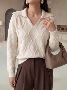 Mulvari Vintage Slouchy Loose Slimming Sweater Women Spring Autumn New Niche Design Large Lapel Knit Cardigan - Apricot - View 7