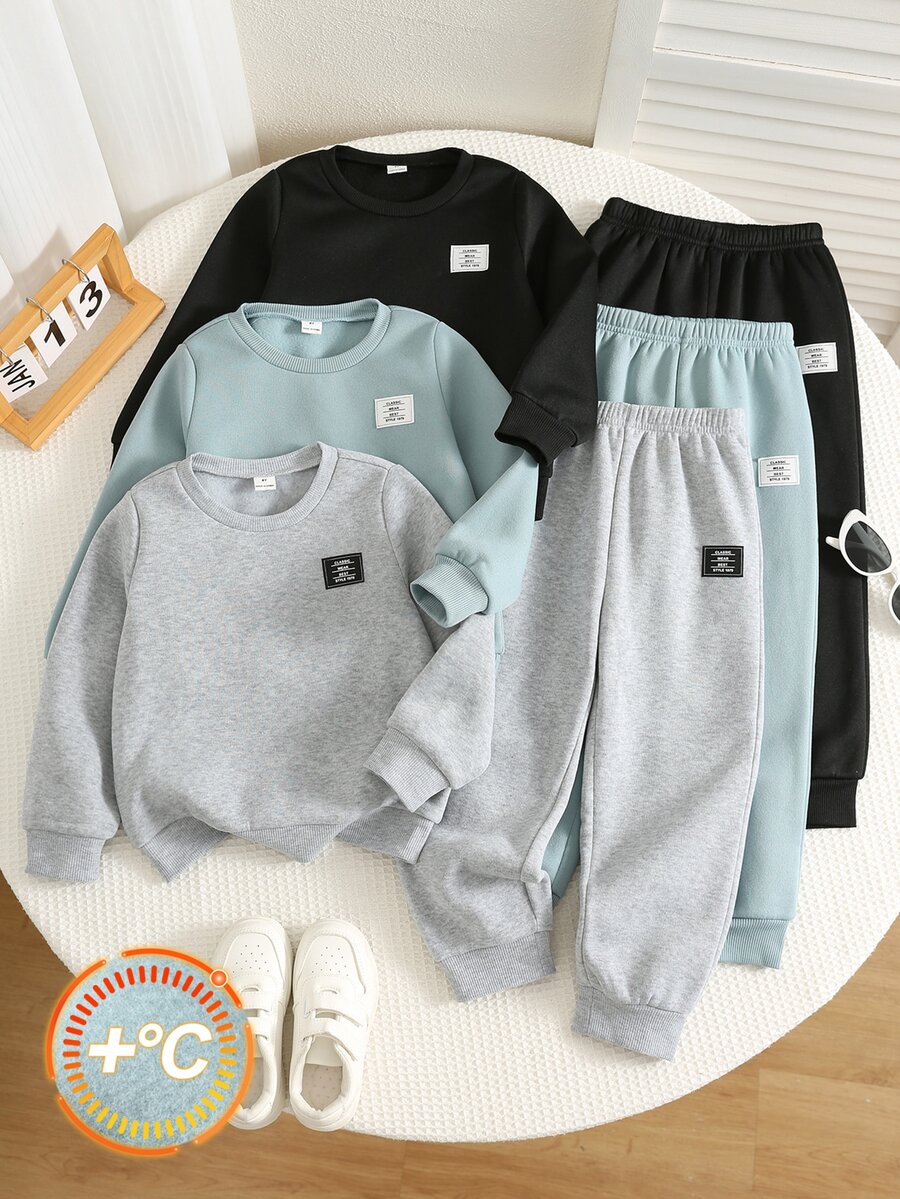 SHEIN 小男孩字母印花圓領衛衣與運動長褲休閒套裝,6件組 - 彩色 - 查看 1