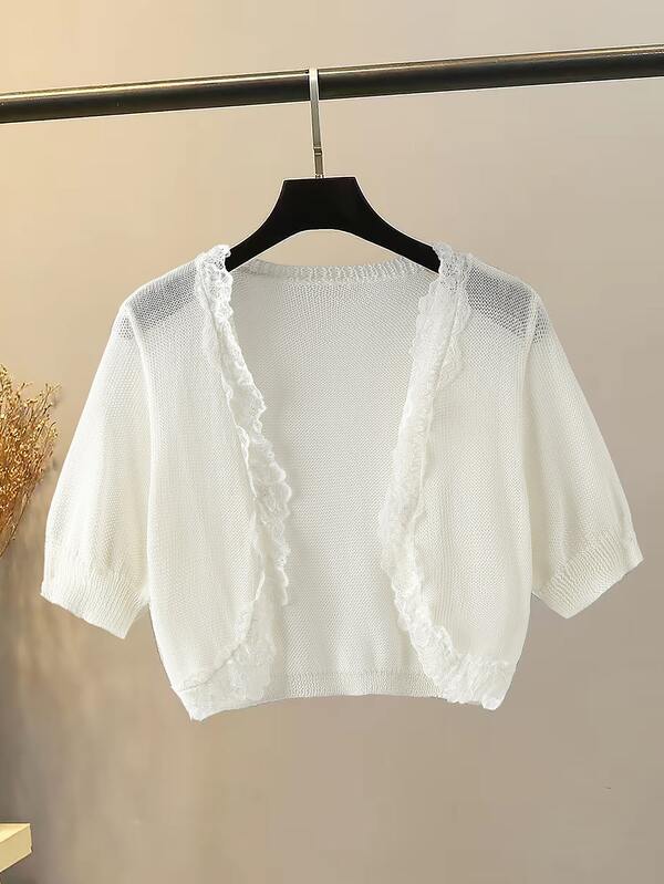 SHEIN LUNE Women's Solid Color Lace Trim Knit Top