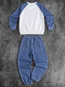 SHEIN 兒童青少年男孩休閒極簡圖案長袖寬鬆加厚套頭衛衣，適合秋冬穿著 - 白色 - 查看 6