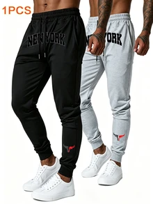 Gym Rark Men's Drawstring Waist Letter Pattern Casual Daily Travel Sports Long Pants, Gym - Black - View 1