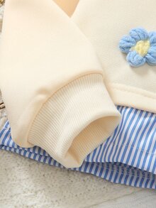 Elladie kids 女童韓系活力寬鬆灰色花卉衛衣 2合1蝴蝶結圖案 2件套 - 卡其色 - 查看 8