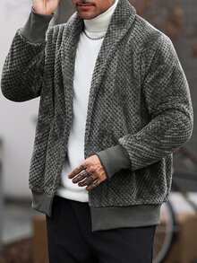 Manfinity CasualCool جاكيت رجالي كاجوال فضفاض بأكمام طويلة، ضروري للخروجات، هدية مثالية للعائلة والأصدقاء - رمادي - مشاهدة 5