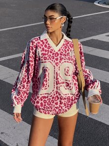 Muchica Pink Leopard Print Women's Sweatshirt - Pink - View 3