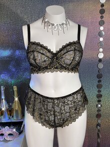 MidnightGlam Black & Gold Sexy Soft Lace Elegant Noble All-Season Fashion Triangle Panties Plus Size Sexy Lingerie Set 2pcs - Multicolor - View 2