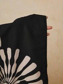 Travachic 大尺碼度假印花拼色前綁帶長袖襯衫 - 黑色 - 查看 8