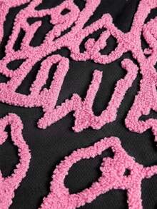 PAVTROS 男士街頭風蜘蛛網愛心3D刺繡LOVE戶外音樂祭日常穿著好友聚會男友丈夫禮物黑色與粉色連帽衫 - 黑色 - 查看 4