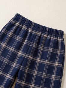 男女嬰兒通用 男嬰 2件組 秋冬休閒可愛海軍藍格紋睡衣套裝，居家服套裝，適合居家休息、睡眠與日常外出 - 彩色 - 查看 6