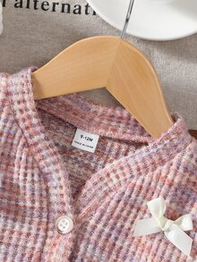 SHEIN 女嬰針織開襟外套 春/秋季 V領蝴蝶結長袖鈕扣針織夾克 - 粉色 - 查看 3