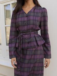 Nöista Plaid Two Pieces Skirt Set With Tailored Fit. Fall, Office Wear And Elegant Style. - Rust Brown - View 7