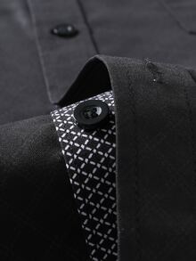 Manfinity Mode 男士純色休閒百搭日常穿著長袖襯衫 - 黑色 - 查看 4
