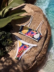 CAJUNI Vacation Beach Tropical Print Bikini Set - Multicolor - View 6