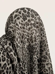 SHEIN Clasi 女款豹紋立領休閒百搭日常穿著襯衫 - 灰色 - 查看 3