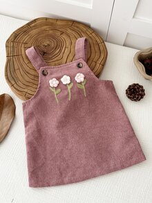 SHEIN 女嬰編織純色3D蝴蝶結刺繡背心裙 - 粉色 - 查看 4