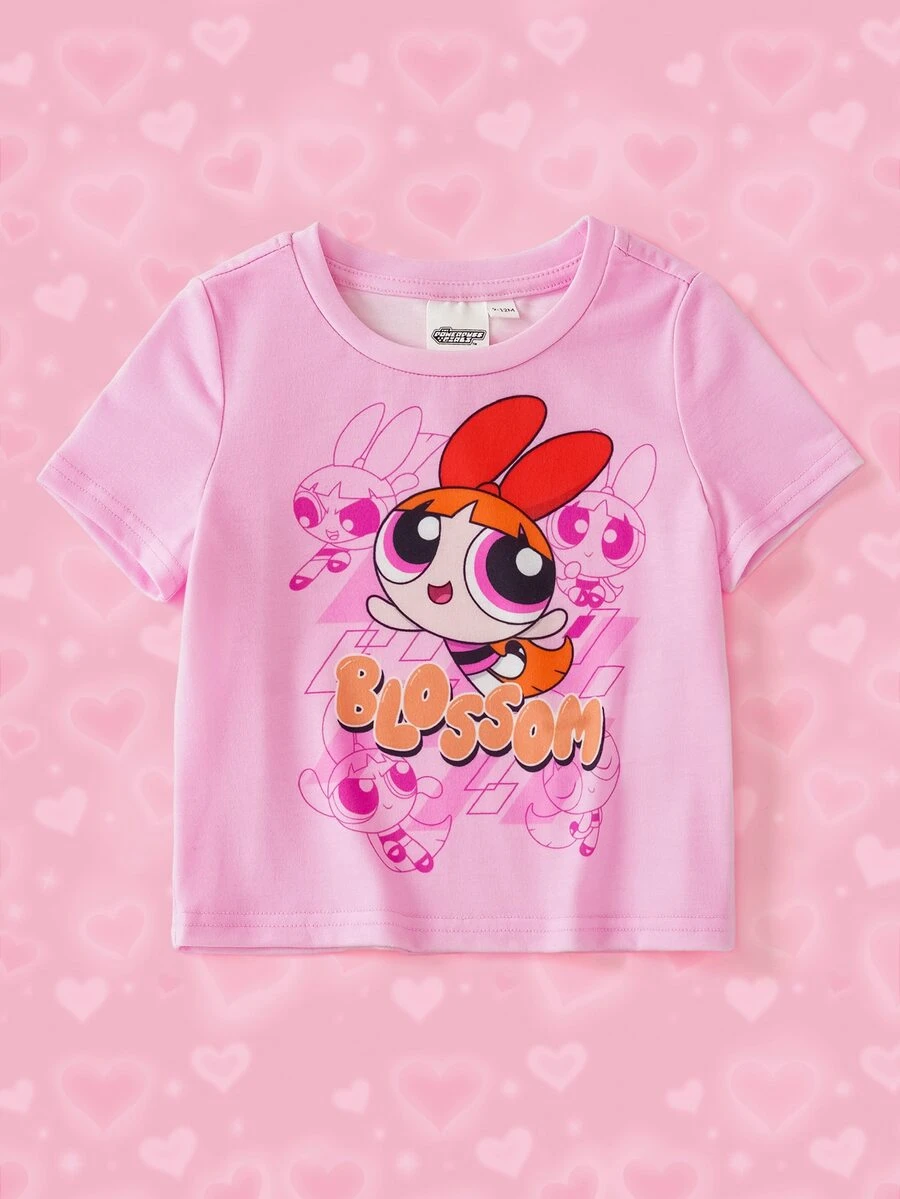 THE POWERPUFF GIRLS X SHEIN 女嬰卡通印花上衣 - 粉色 - 查看 1