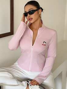 Betty Boop x DAZY Curve Plus Size Cartoon Print Fitted Sports Casual Spring/Autumn New Pink Jacket - Pink - View 4