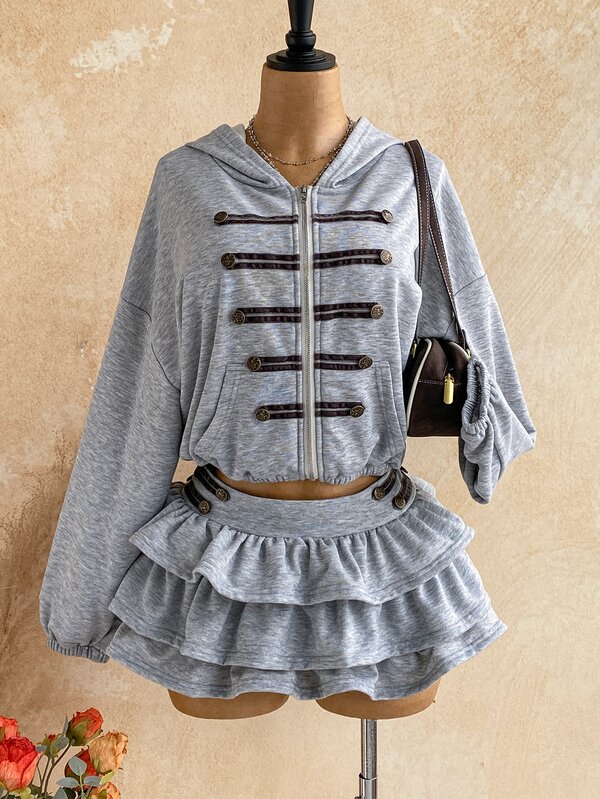 Soleia Women's Autumn/Winter Casual Vacation Napoleon Style Grey Loose Hooded Sweatshirt Jacket Top, Casual, Date, Afternoon Tea, Beach, Cruise Vacation, Road Trip, City Vacation, Music Festival Outfit, Party, Music Festival, Hippie, Western, Daily Commute