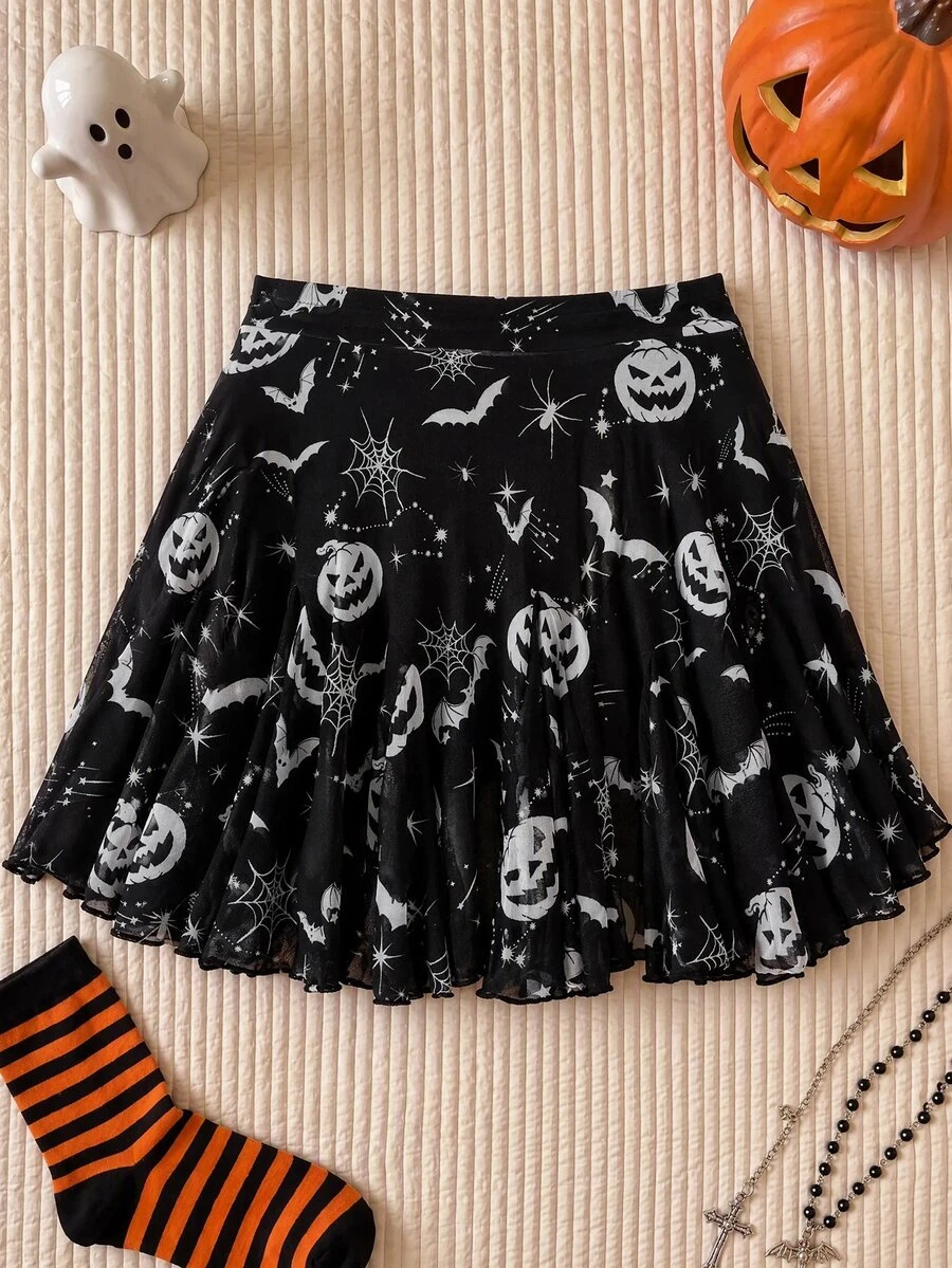 Comfortcana Plus Size Women's All-Over Print Casual Versatile Daily Wear Mini Skirt - Black - View 1