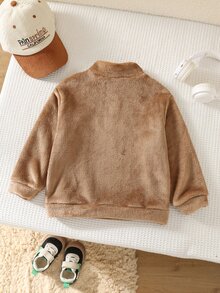 SHEIN Boys Casual Versatile Plush Kids Stand Collar Loose Fit Autumn Winter Sweatshirt Mid-Weight - Brown - View 2
