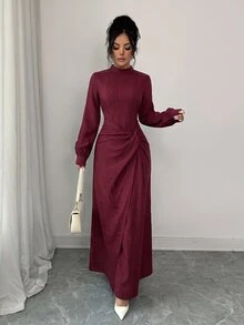 SHEIN Elenzya Gaun Pesta Elegan Wanita, Gaun Panjang Merah, Desain untuk Musim Gugur/Dingin - Merah - View 1