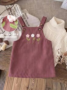 SHEIN 女嬰編織純色3D蝴蝶結刺繡背心裙 - 粉色 - 查看 5