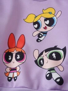 THE POWERPUFF GIRLS X SHEIN Baby Girl Cartoon Print Sweatshirt & Sweatpants Set - Purple - View 4