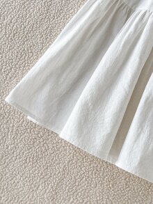 SHEIN 給您小寶貝的優雅選擇：女童白色編織皺褶裙，獨特紋理，精緻細節，動態百褶，甜美優雅，外出必備 - 白色 - 查看 5
