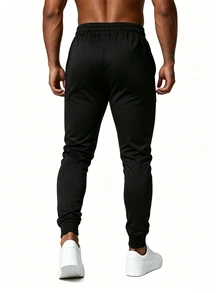 Gym Rark Men's Drawstring Waist Letter Pattern Casual Daily Travel Sports Long Pants, Gym - Black - View 2