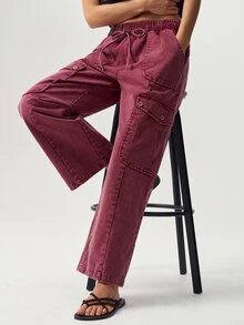 Bohemela 女款純色腰部綁帶寬腿工裝褲 - 彩色 - 查看 5
