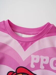 THE POWERPUFF GIRLS X SHEIN رومبر للبنات الصغيرات بطبعة كرتونية - وردي - مشاهدة 3