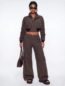 Avantive Jaket Pendek Fashion Wanita, Musim Gugur - Dark Grey - View 1