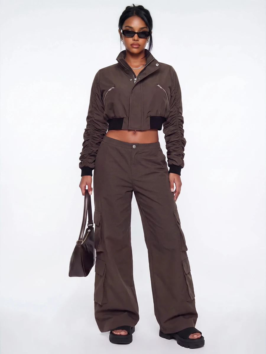 Avantive Jaket Pendek Fashion Wanita, Musim Gugur - Dark Grey - View 1