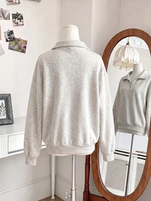 SHEIN Sparklyn 青少年女孩純色休閒百搭日常穿著長袖運動衫 - 灰色 - 查看 2