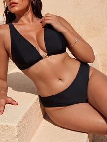 Oceva Plus Size Women One-Piece Solid Color Sexy Swimwear Top - Black - View 3