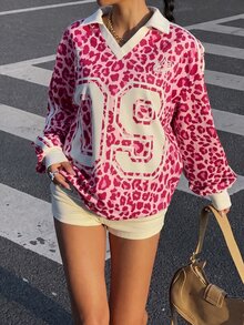 Muchica Pink Leopard Print Women's Sweatshirt - Pink - View 4