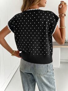 Siren Gaze Women's Vintage Shell Embroidery Polka Dot Knit Top - Black - View 2