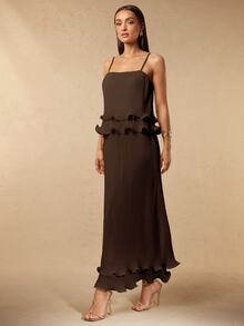 Silquee Women's Pleated Multi-Layer Hem Cami Dress - Coffee Brown - View 6